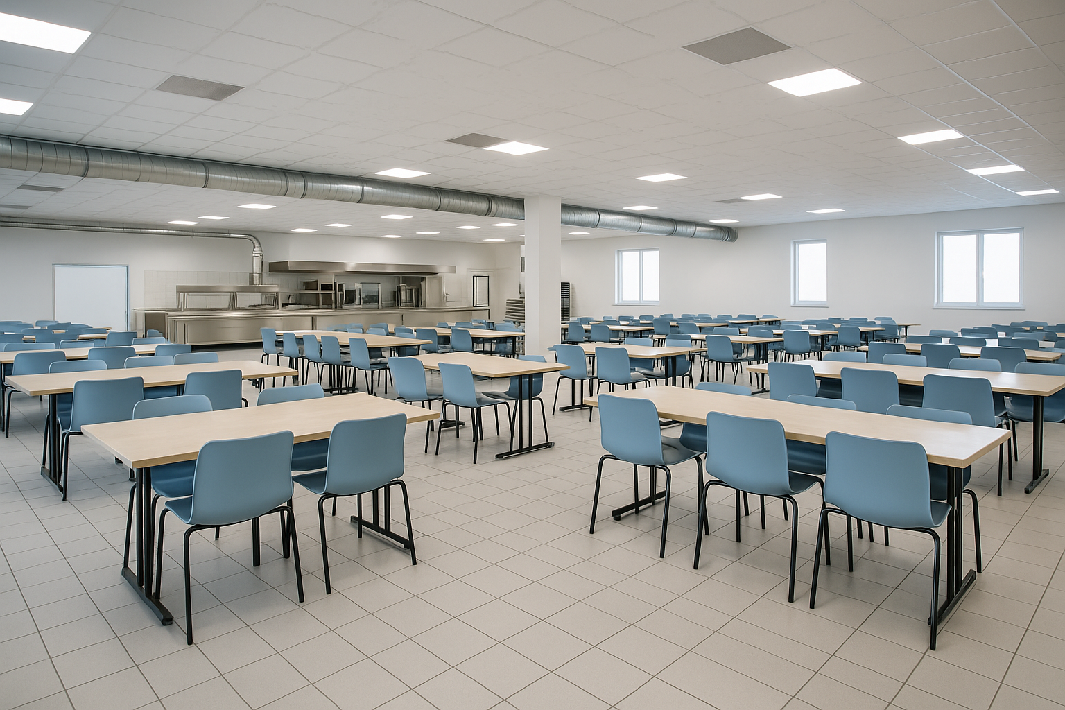 Comedor industrial amplio y ordenado para hospitales, escuelas y fábricas que usan mezclas en polvo Premier Max